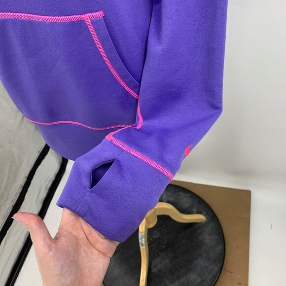 Nike Sweatshirt Women M Medium Therma Fit All Time Fleece Script Hoodie Oversize - Picture 6 of 13